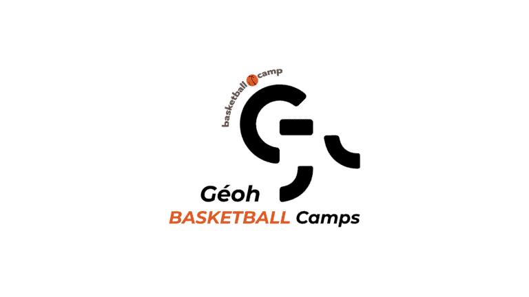 Logo du camp de basketball Géoh avec un ballon et un joueur stylisé.
